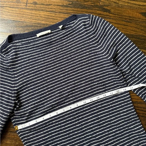 Doen, Boatneck Long Sleeve Top, Navy and White Striped, Small - Picture 4 of 6
